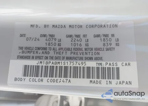 2025 Mazda Mazda3 2.5 S Select Sport from USA, damaged, VIN JM1BPABM1S1757495
